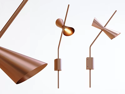 Modern Copper Wall Lamps With Stylish Curved Design And Decorative Shades For Home Interior 3d model