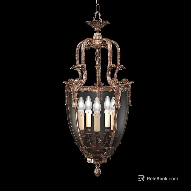Ornate Classic Chandelier With Intricate Metal Frame Glass Shade And Candle Bulbs 3d model 