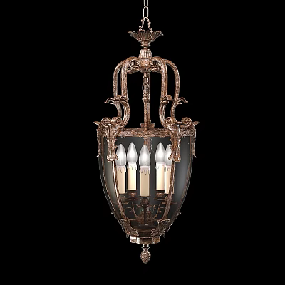 Ornate Classic Chandelier With Intricate Metal Frame Glass Shade And Candle Bulbs 3d model