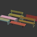 Contemporary Wooden Benches Furniture Design With Light Dark Wood Backrest And Metal Frames