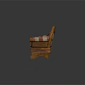 People Sitting On Vintage Wooden Curved Sofa With Red White Striped Cushions