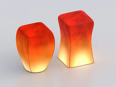 Modern Red Orange Gradient Square Shaped Illuminated Lanterns with Translucent Design 3d model