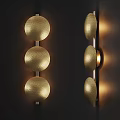 Elegant Modern Gold Wall Lamp With Three Round Hammered Brass Shades And Textured Surface