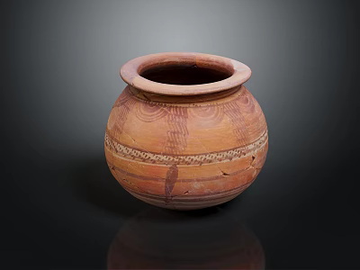 Ornate Traditional Handcrafted Clay Vessel With Intricate Patterns And Terracotta Hue 3d model
