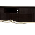 Modern Dark Wood Grain TV Stand with Glossy Finish and Gold Curved Accents