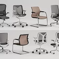 Various Office Chairs With Mesh Backrests Metal Frames And Different Colors 3d model