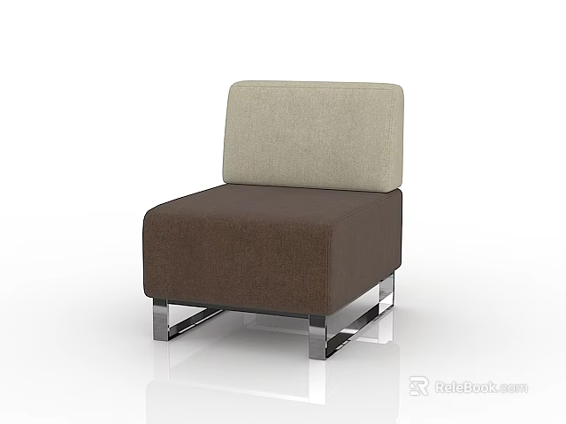 Modern Single Seater Sofa With Brown Beige Fabric Upholstery And Metal Legs 3d model 