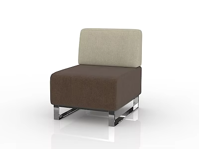 Modern Single Seater Sofa With Brown Beige Fabric Upholstery And Metal Legs 3d model
