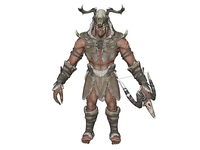 Fantasy Warrior Character With Horned Helmet And Armor Holding Bow And Arrows 3d model