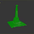 Scenic Stone Monument Featuring Green Cross Top Square Base Decorative Edges And Reflective Gray Background