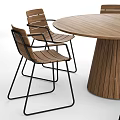Elegant Modern Wooden Round Dining Table Set With Metal Frame Chairs 3d model