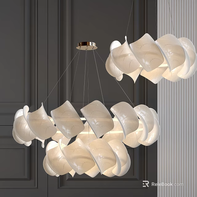 Stylish White Curved Petal Design Chandelier With Gold Metal Base For Modern Interior Spaces 3d model 