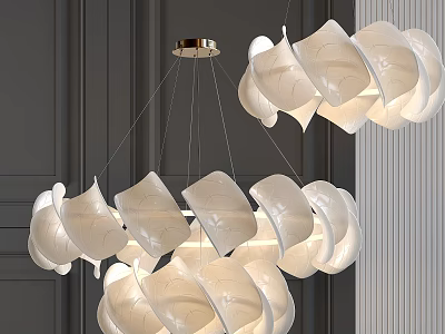 Stylish White Curved Petal Design Chandelier With Gold Metal Base For Modern Interior Spaces 3d model