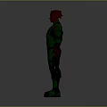 Red Headed Sci Fi Character Wearing Green Black Costume 3D Model Design