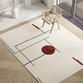 Square Rug With Beige Background Black Lines And Red Circular Pattern For Indoor Decor