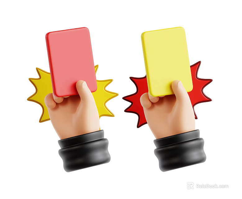 Referee Sports Equipment Red And Yellow Cards Held By Hands With Starburst Designs 3d model 