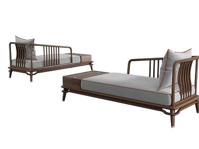 Elegant Modern Chaise Lounge With Wooden Frame Gray Cushions And Side Table 3d model