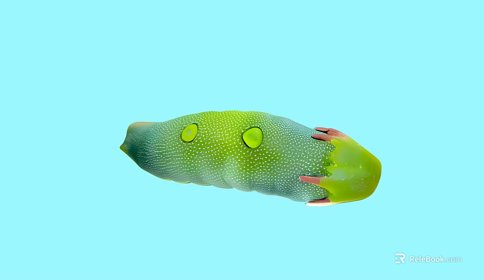 Unique Green Creature With Yellow Spots And Red Tips On Light Blue Background 3d model 
