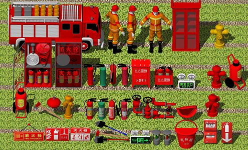 Modern fire fighting equipment fire extinguisher box fire hydrant fire fighting equipment 3d model