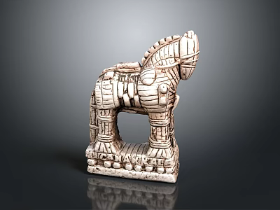 Hand Carved Artistic Horse Sculpture With Textured Surface And Decorative Base 3d model