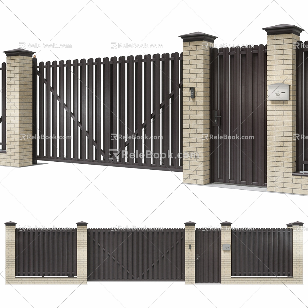 Modern gate courtyard fence 3d model