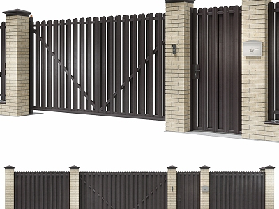 Modern gate courtyard fence 3d model