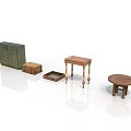 Collection of Wooden Furniture Including Cabinet Small Box Tray Console Table and Round Table