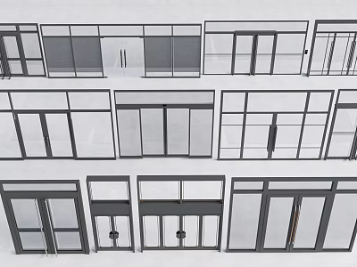 Various Modern Doors And Windows With Glass Panels And Frame Designs 3d model