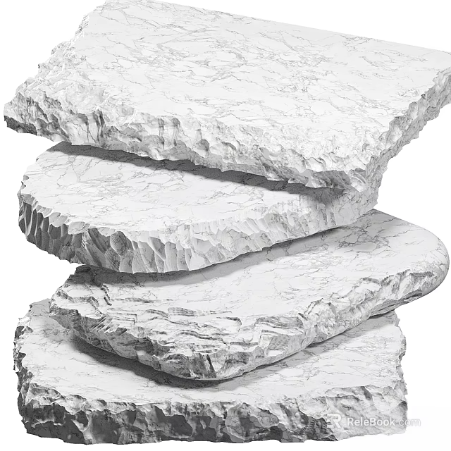 White Textured Marble Slabs Components Stacked With Layered Surface Design 3d model