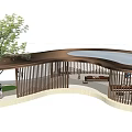 Circular Wooden Outdoor Pergola With Paved Floor Benches Tables And People