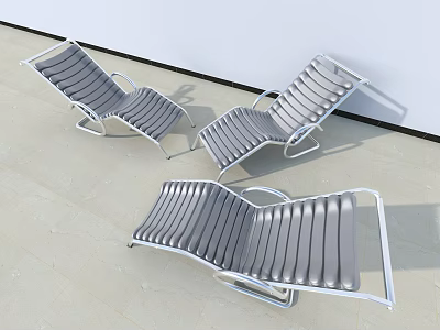 Modern Metal Frame Lounge Chairs With Striped Design For Relaxation Area 3d model