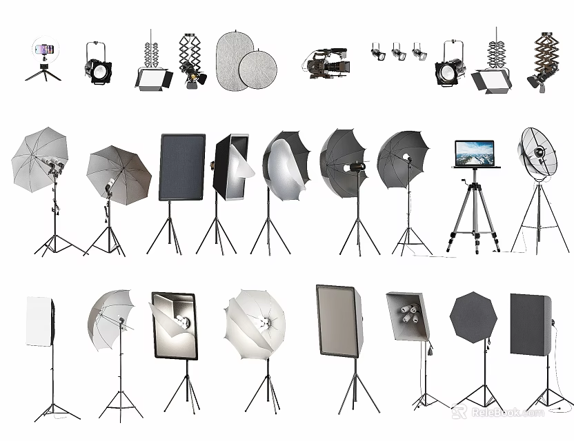 Professional Photography Studio Lighting Kits With Softboxes Reflectors And Light Stands 3d model 