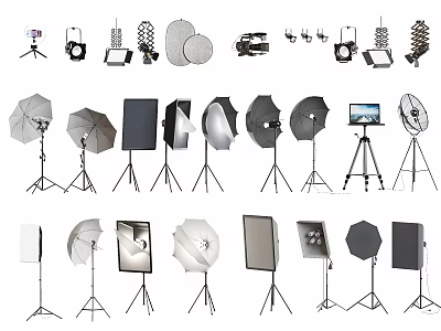 Professional Photography Studio Lighting Kits With Softboxes Reflectors And Light Stands 3d model