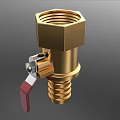 Gold Pipe Valve Fitting With Red Handle And Threaded Connection Structure 3d model