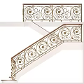 Luxurious Staircase With Ornate Metal Railings And Intricate Leaf Shaped Decorative Elements