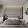 Modern Bedroom Interior With Neutral Tones Platform Bed White Accent Chair And Green Wall Art