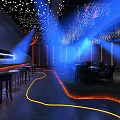 Elegant Modern Bar Interior With Blue Lighting Ceiling Decor And Seating 3d model