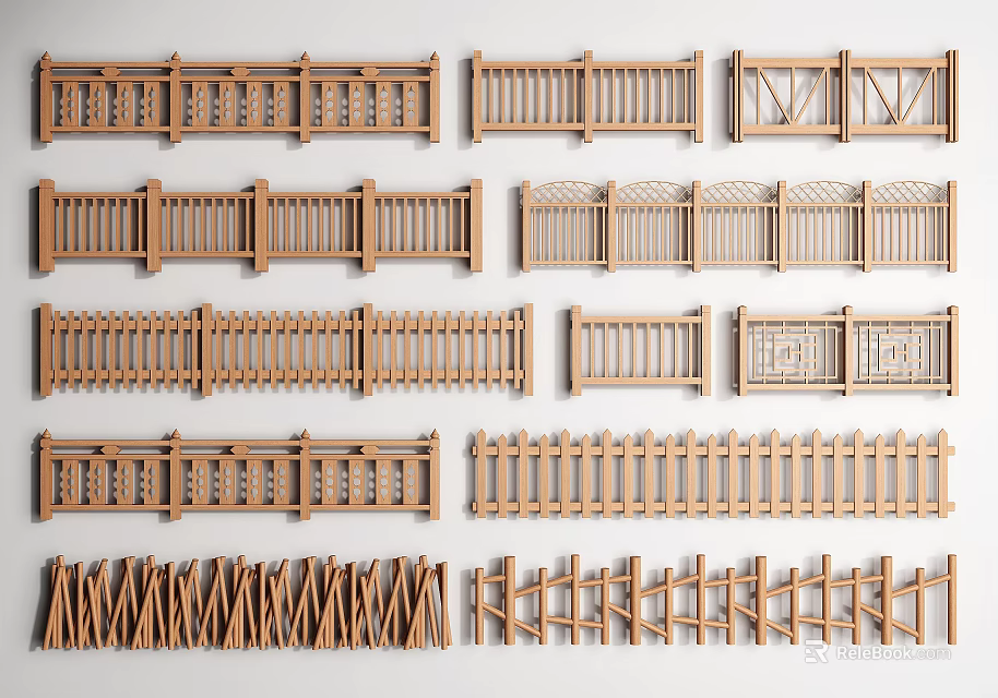 Various Styles Of Wooden Fences For Decoration 3d model 