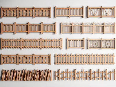 Various Styles Of Wooden Fences For Decoration 3d model