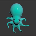 Cute Blue Purple Octopus with Big Eyes and Pink Cheeks on Dark Reflective Background