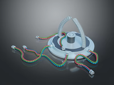 Circular Base Electronic Device With Arched Structure And Colorful Connecting Cables 3d model