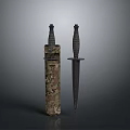 Two Military Knives One With Camouflage Sheath And Another With Black Handle On Gray Background