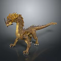 Golden Scaled Dragon Game and Movie Character With Spiked Back And Sharp Claws