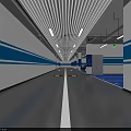 Modern Parking Lot Interior With Gray Floor Orange Sections White Lines And Blue Striped Walls