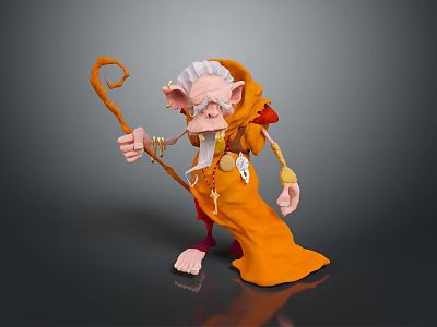 Sorry, the picture mainly shows a 3D character in an orange robe holding a staff, with no train-related elements. It's impossible to generate an English title with "train" as the main subject based on the picture's key information. 3d model