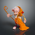 Sorry, the picture mainly shows a 3D character in an orange robe holding a staff, with no train-related elements. It's impossible to generate an English title with "train" as the main subject based on the picture's key information.