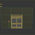 Yellow Cushioned Bench Inside Wooden Framed Glass Double Door In Green Wall Space