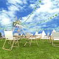 Outdoor Commercial Equipment Setup For Summer Evening Breeze Market With Metal Arch Tables And Chairs