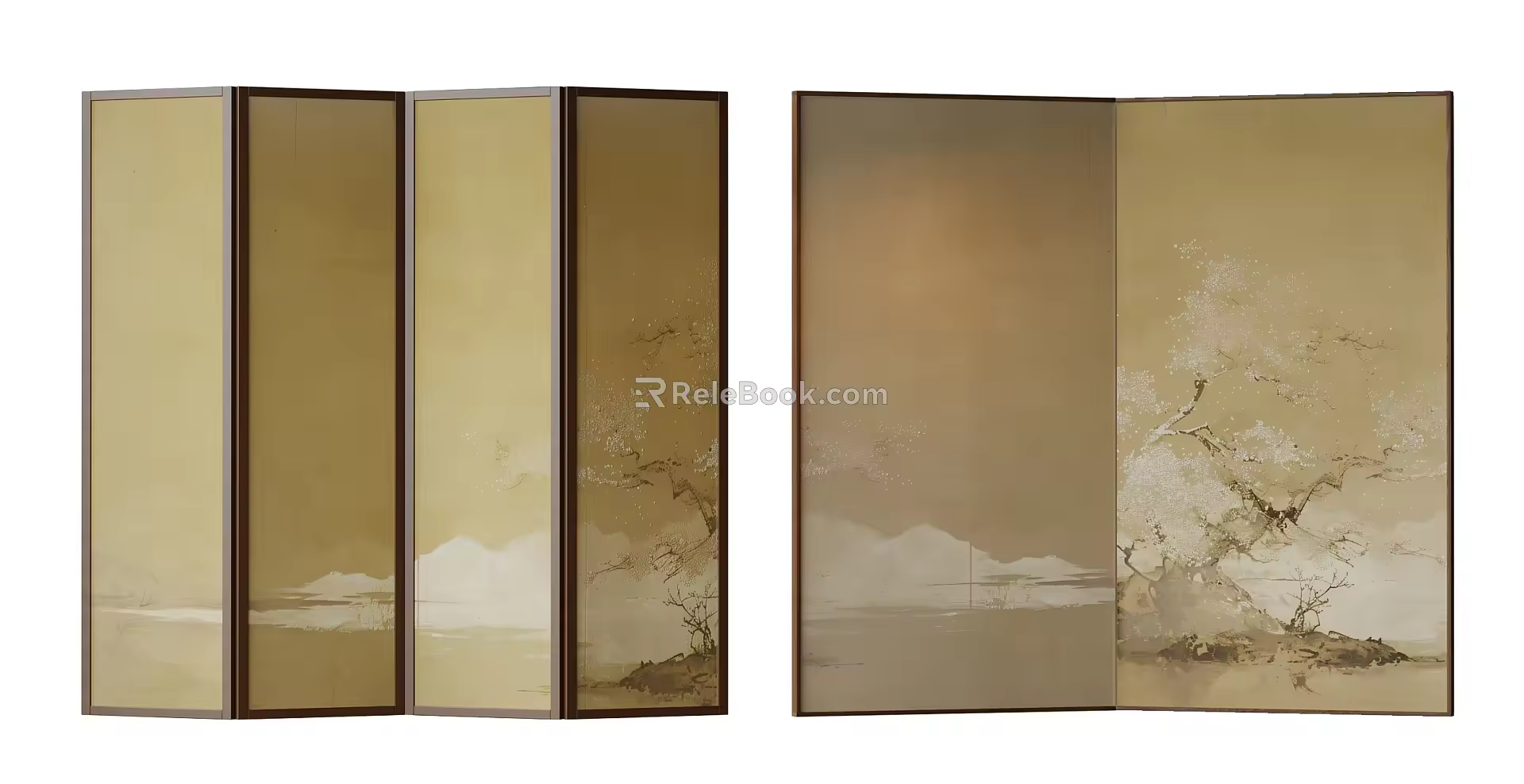 New Chinese Style Screen Partition Folding Screen Decorative Painting Wallpaper Silent Wind Screen Rattan Screen 3d model