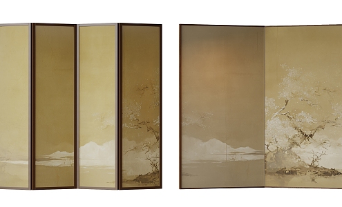 New Chinese Style Screen Partition Folding Screen Decorative Painting Wallpaper Silent Wind Screen Rattan Screen 3d model